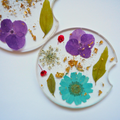 Floral Car Coaster Set with Gold Mylar Flakes | Premade Car Coasters