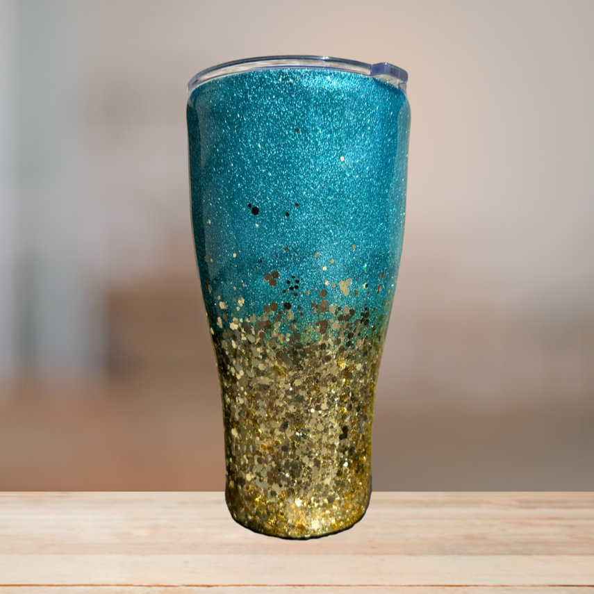 Blue & Gold Glitter Tumbler | Personalized Tumbler