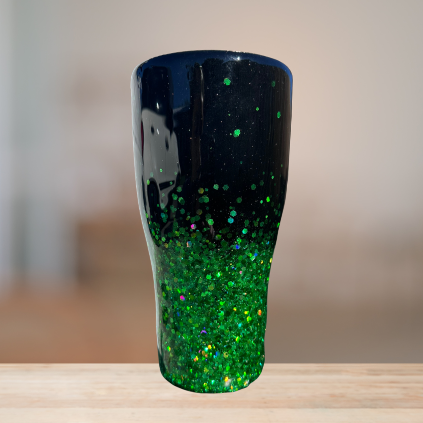 Black & Green Glitter Tumbler | Personalized Tumbler
