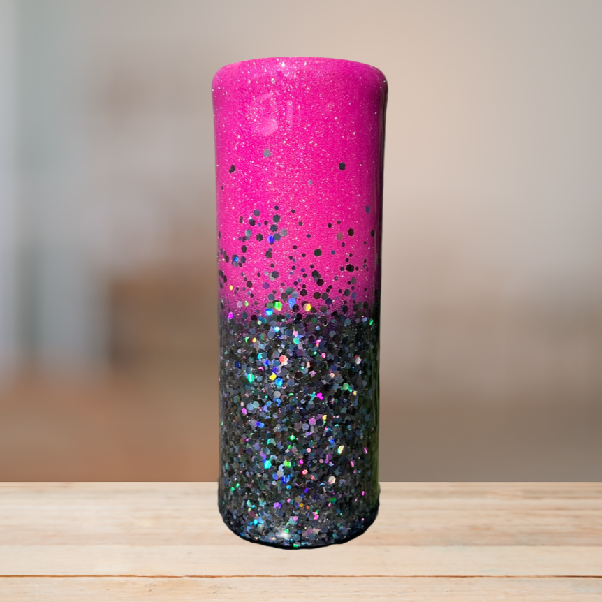 Pink & Black Glitter Tumbler | Personalized Tumbler