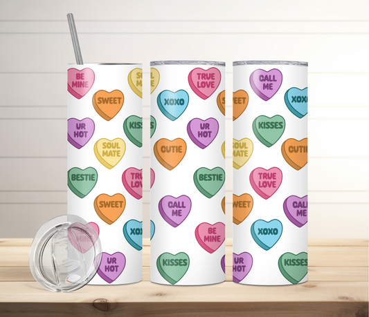 Conversation Hearts | 20oz Skinny Tumbler | Valentine's Day Gift | Full Design Skinny Tumbler