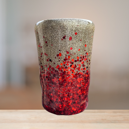 Creme & Red Glitter Tumbler | Personalized Tumbler