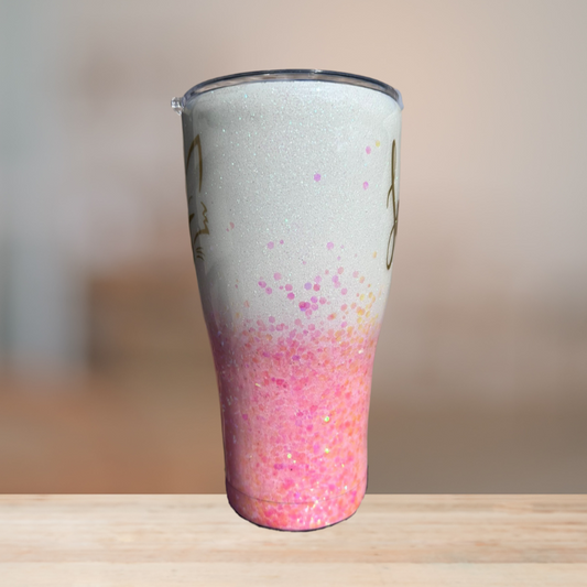 White & Pink Glitter Tumbler | Personalized Tumbler