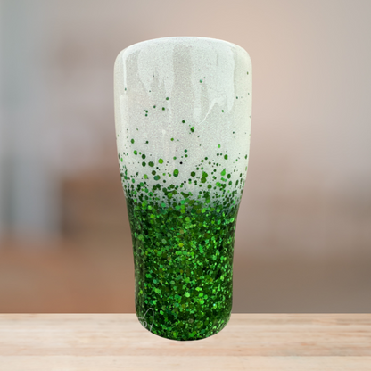 White & Green Glitter Tumbler | Personalized Tumbler
