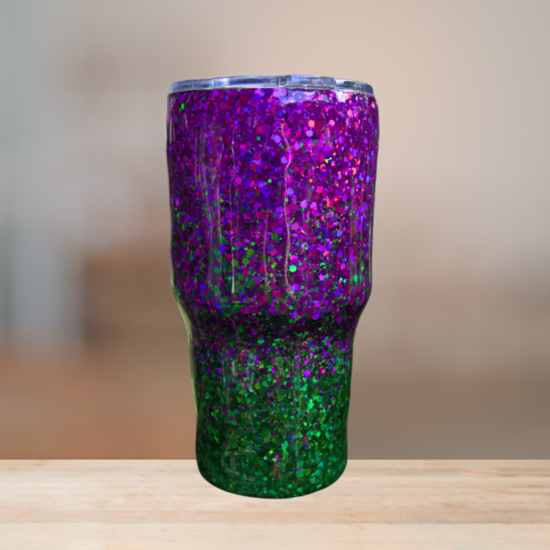 Purple & Green Glitter Tumbler | Personalized Tumbler
