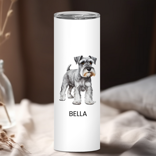 Personalized Miniature Schnauzer Dog Tumbler | Custom Dog Name Gift for Pet Lovers | Full Design Skinny Tumbler
