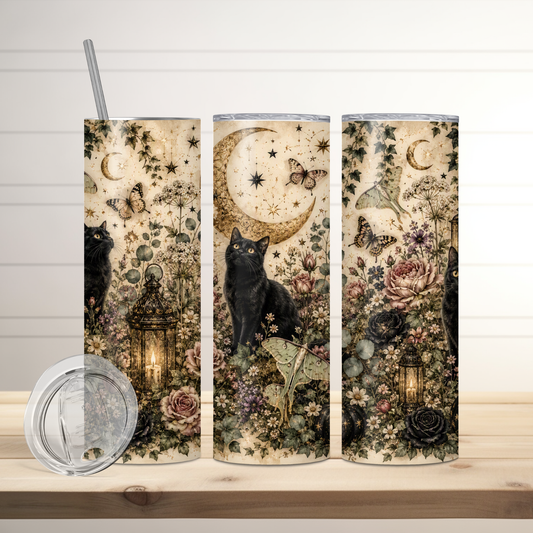Moonlit Black Cats & Wildflowers