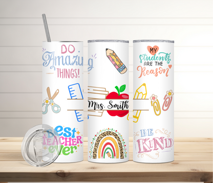 Teacher Appreciation Gift | Personalized Tumbler, Pencil Stapler & Glitter Apple Magnet