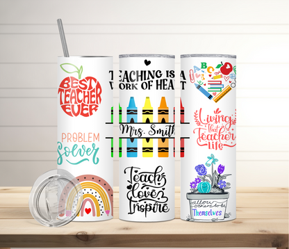 Teacher Appreciation Gift | Personalized Tumbler, Pencil Stapler & Glitter Apple Magnet