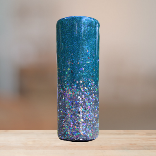 Aqua & Silver Glitter Tumbler | Personalized Tumbler
