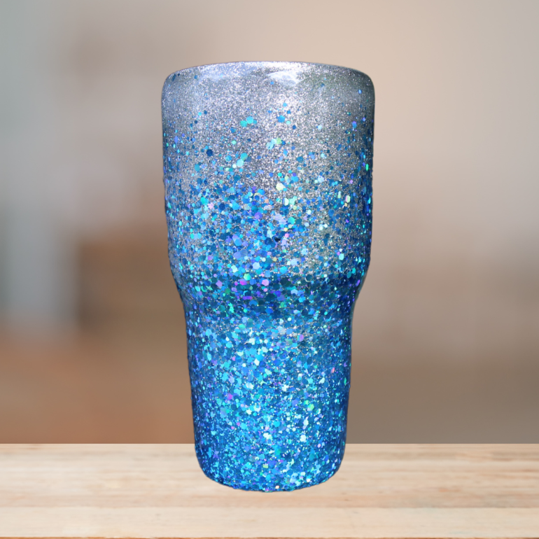 Silver & Blue Glitter Tumbler | Personalized Tumbler