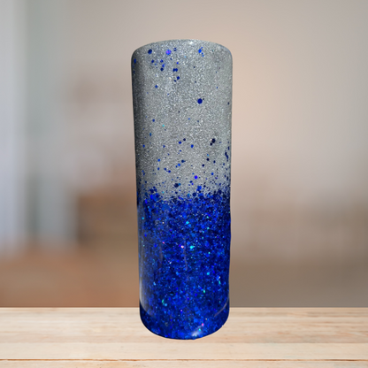 Silver & Blue Glitter Tumbler | Personalized Tumbler