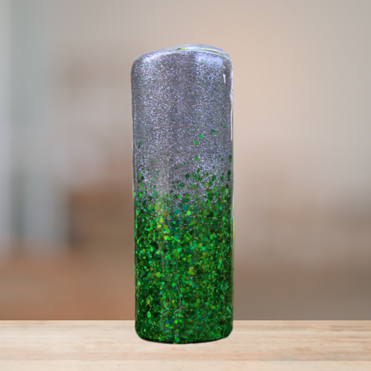 Silver & Green Glitter Tumbler | Personalized Tumbler