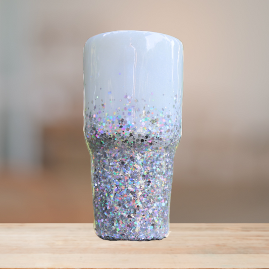 White & Silver Glitter Tumbler | Personalized Tumbler
