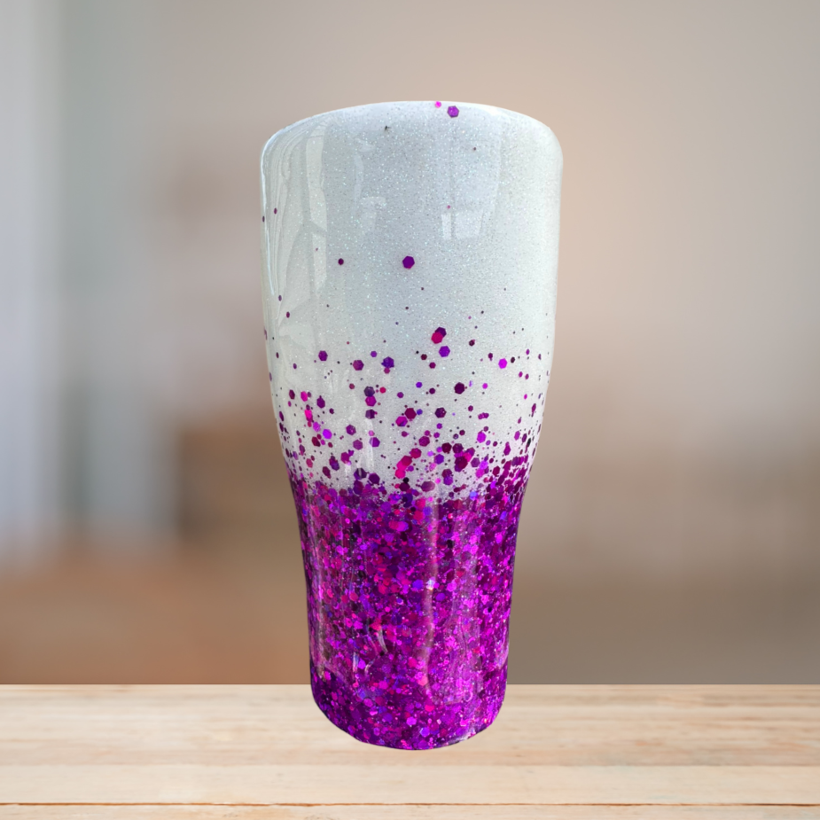 White & Purple Glitter Tumbler | Personalized Tumbler