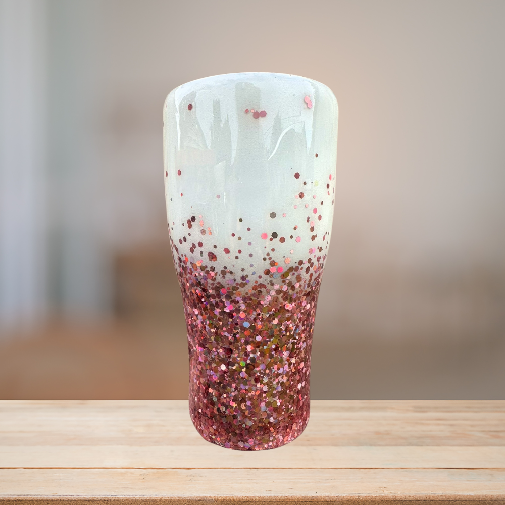 White & Rose Gold Glitter Tumbler | Personalized Tumbler