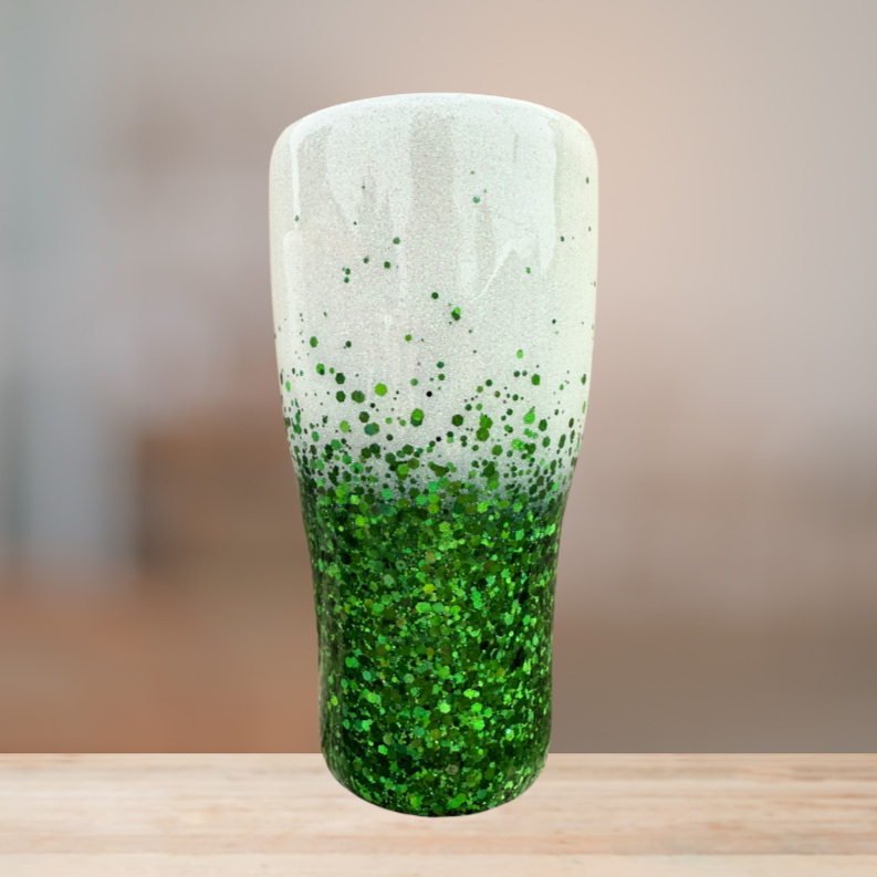 White & Green Glitter Tumbler | Personalized Tumbler