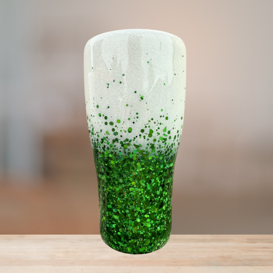 White & Green Glitter Tumbler | Personalized Tumbler