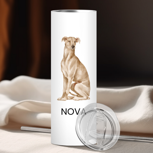 Personalized Whippet Dog Tumbler | Custom Dog Name Gift for Pet Lovers | Full Design Skinny Tumbler