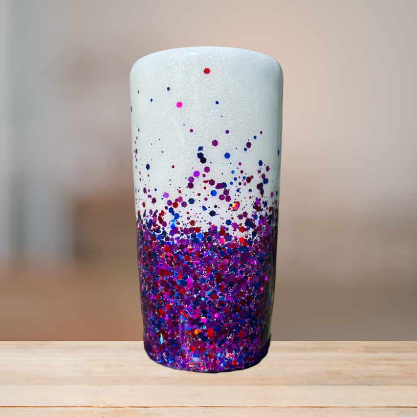 White & Purple, Red, Blue Glitter Tumbler | Personalized Tumbler