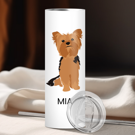 Personalized Yorkshire Terrier Dog Tumbler | Custom Dog Name Gift for Pet Lovers | Full Design Skinny Tumbler