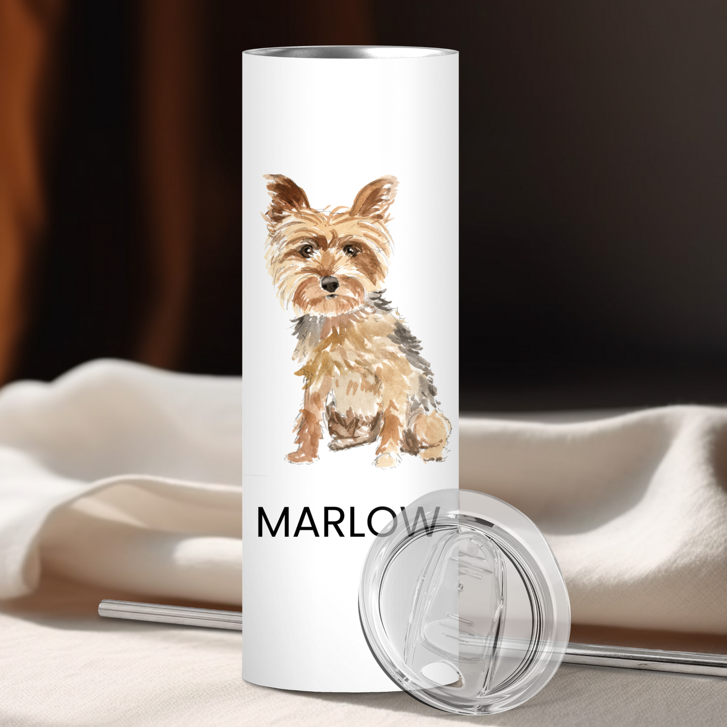 Personalized Yorkshire Terrier Dog Tumbler | Custom Dog Name Gift for Pet Lovers | Full Design Skinny Tumbler
