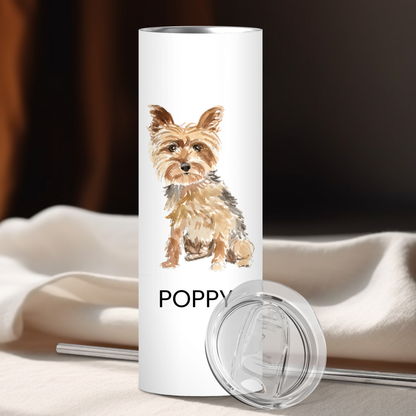 Personalized Yorkshire Terrier Dog Tumbler | Custom Dog Name Gift for Pet Lovers | Full Design Skinny Tumbler