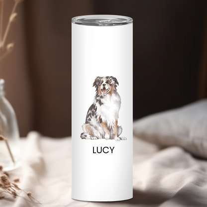 Personalized Australian Shepherd Dog Tumbler | Custom Dog Name Gift for Pet Lovers | Full Design Skinny Tumbler
