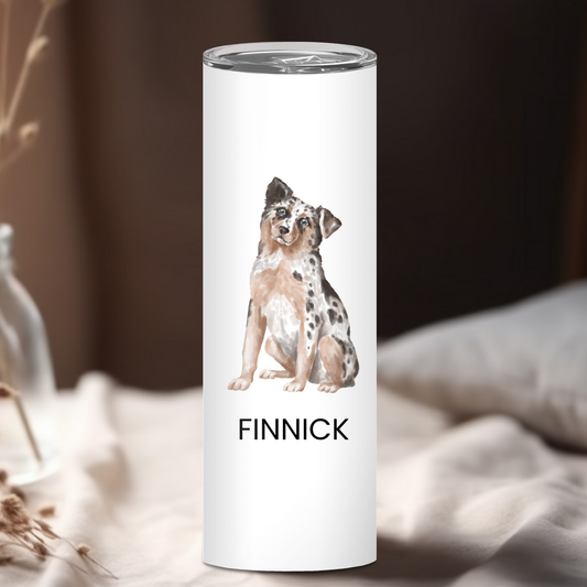 Personalized Australian Shepherd Dog Tumbler | Custom Dog Name Gift for Pet Lovers | Full Design Skinny Tumbler
