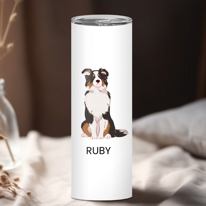 Personalized Australian Shepherd Dog Tumbler | Custom Dog Name Gift for Pet Lovers | Full Design Skinny Tumbler