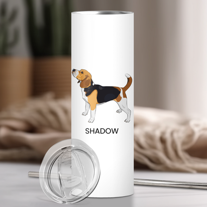 Personalized Beagle Dog Tumbler | Custom Dog Name Gift for Pet Lovers | Full Design Skinny Tumbler