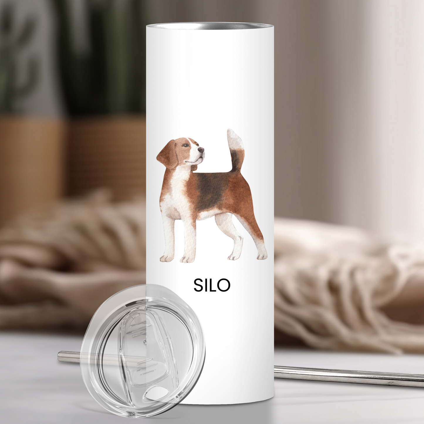 Personalized Beagle Dog Tumbler | Custom Dog Name Gift for Pet Lovers | Full Design Skinny Tumbler
