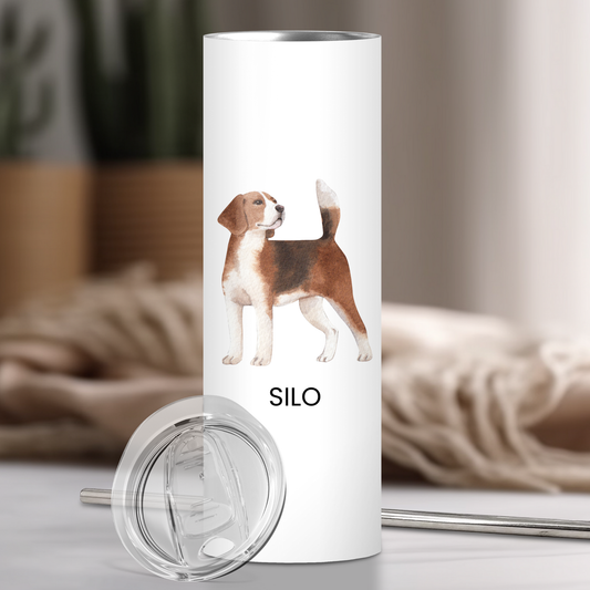 Personalized Beagle Dog Tumbler | Custom Dog Name Gift for Pet Lovers | Full Design Skinny Tumbler