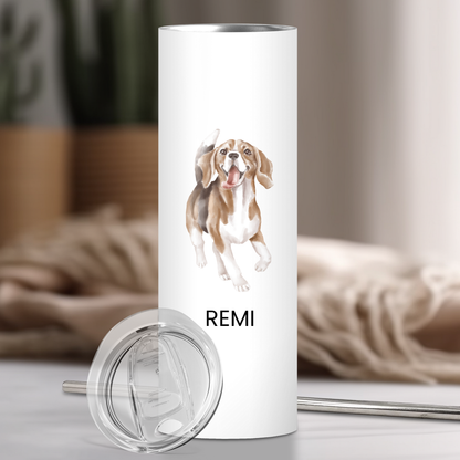 Personalized Beagle Dog Tumbler | Custom Dog Name Gift for Pet Lovers | Full Design Skinny Tumbler