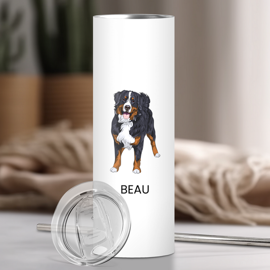 Personalized Bernese Mountain Dog Tumbler | Custom Dog Name Gift for Pet Lovers | Full Design Skinny Tumbler