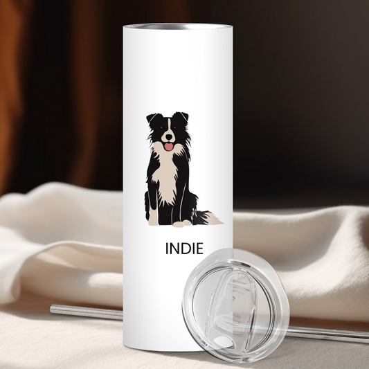 Personalized Border Collie Dog Tumbler | Custom Dog Name Gift for Pet Lovers | Full Design Skinny Tumbler