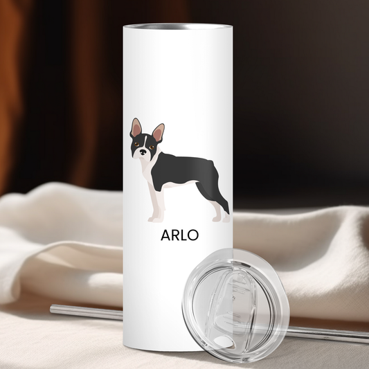 Personalized Boston Terrier Dog Tumbler | Custom Dog Name Gift for Pet Lovers | Full Design Skinny Tumbler