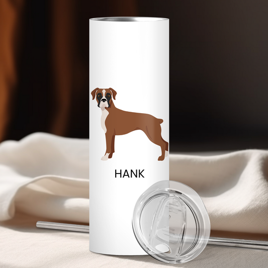 Personalized Boxer Dog Tumbler | Custom Dog Name Gift for Pet Lovers | Full Design Skinny Tumbler