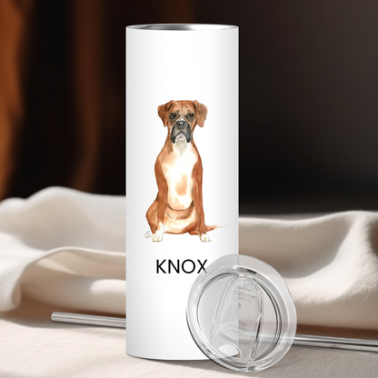 Personalized Boxer Dog Tumbler | Custom Dog Name Gift for Pet Lovers | Full Design Skinny Tumbler