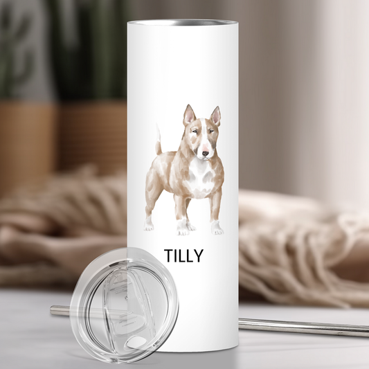 Personalized Bull Terrier Dog Tumbler | Custom Dog Name Gift for Pet Lovers | Full Design Skinny Tumbler