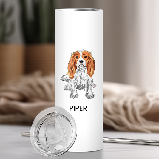 Personalized Cavalier King Charles Spaniel Dog Tumbler | Custom Dog Name Gift for Pet Lovers | Full Design Skinny Tumbler