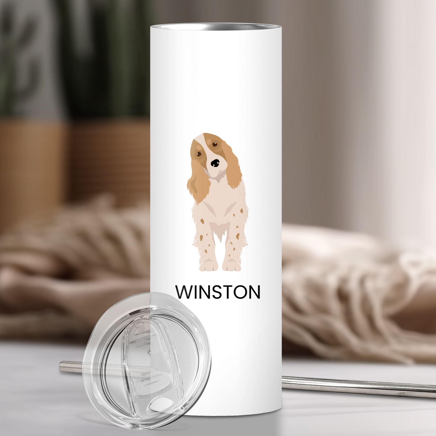 Personalized Cocker Spaniel Dog Tumbler | Custom Dog Name Gift for Pet Lovers | Full Design Skinny Tumbler