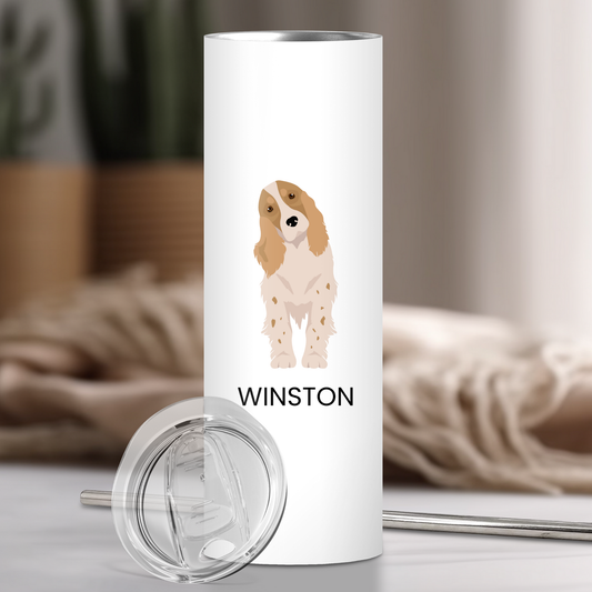 Personalized Cocker Spaniel Dog Tumbler | Custom Dog Name Gift for Pet Lovers | Full Design Skinny Tumbler