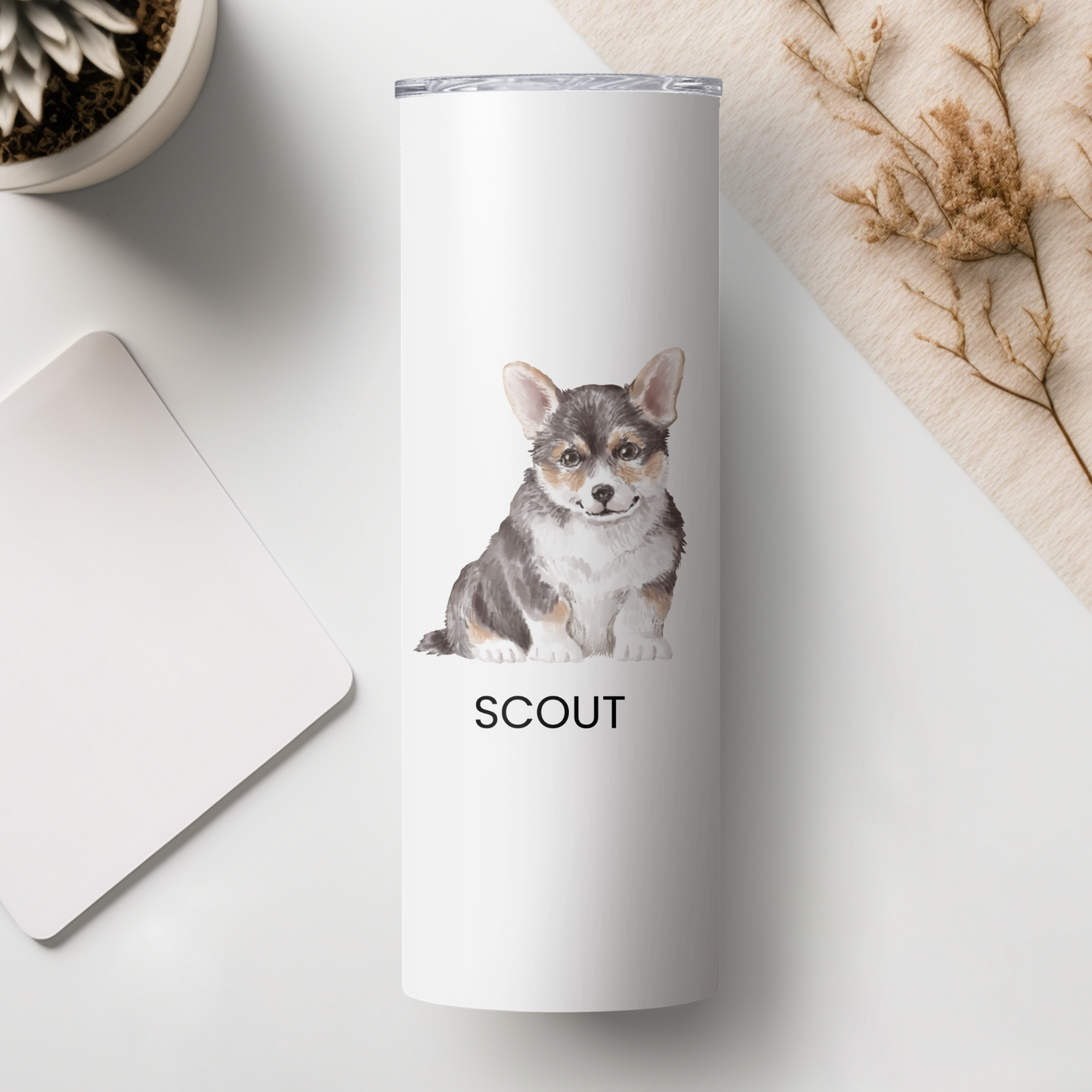 Personalized Corgi Dog Tumbler | Custom Dog Name Gift for Pet Lovers | Full Design Skinny Tumbler
