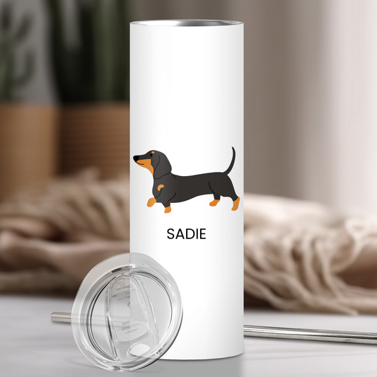 Personalized Dachshund Dog Tumbler | Custom Dog Name Gift for Pet Lovers | Full Design Skinny Tumbler