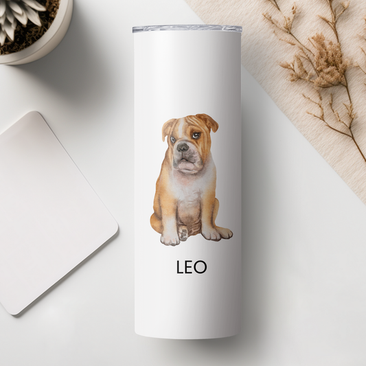 Personalized English Bulldog Dog Tumbler | Custom Dog Name Gift for Pet Lovers | Full Design Skinny Tumbler