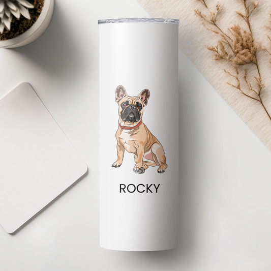 Personalized French Bulldog Dog Tumbler | Custom Dog Name Gift for Pet Lovers | Full Design Skinny Tumbler