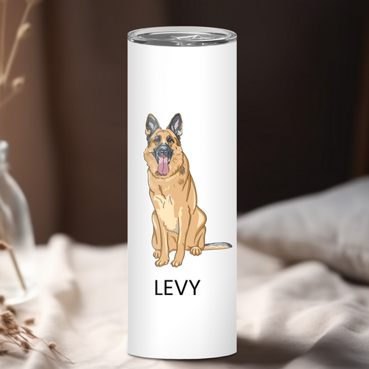 Personalized German Shepherd Dog Tumbler | Custom Dog Name Gift for Pet Lovers | Full Design Skinny Tumbler