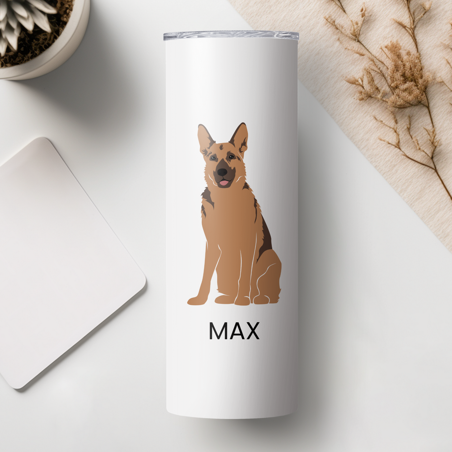 Personalized German Shepherd Dog Tumbler | Custom Dog Name Gift for Pet Lovers | Full Design Skinny Tumbler