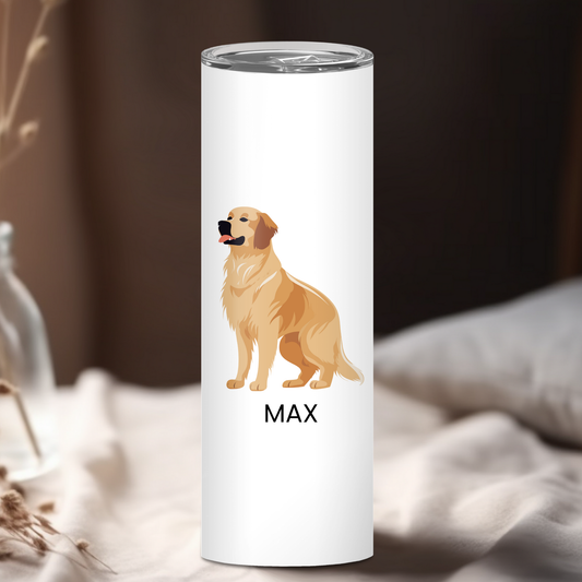 Personalized Golden Retriever Dog Tumbler | Custom Dog Name Gift for Pet Lovers | Full Design Skinny Tumbler